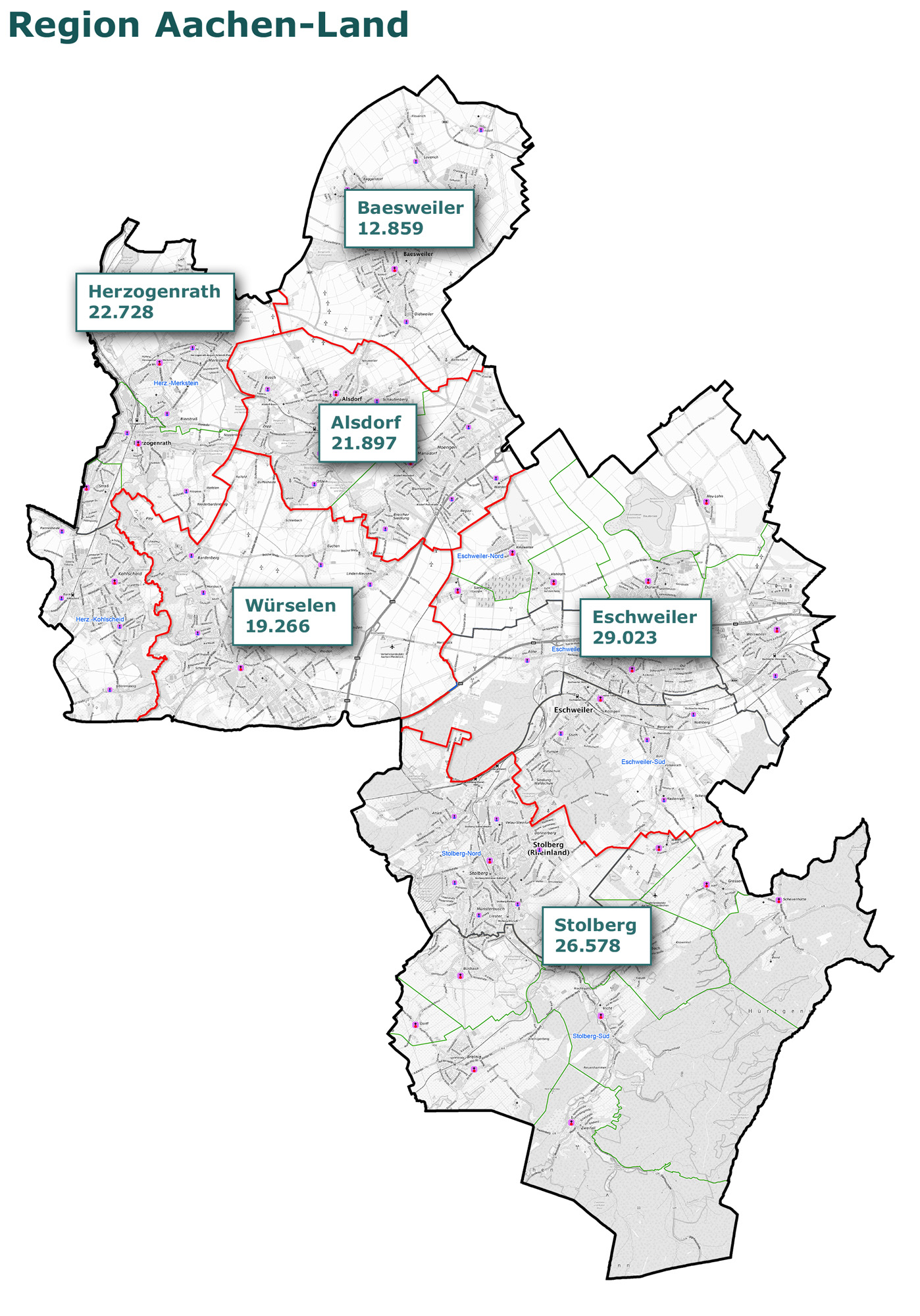 Die Pastoralen Räume für die Region Aachen - Land (c) Bistum Aachen