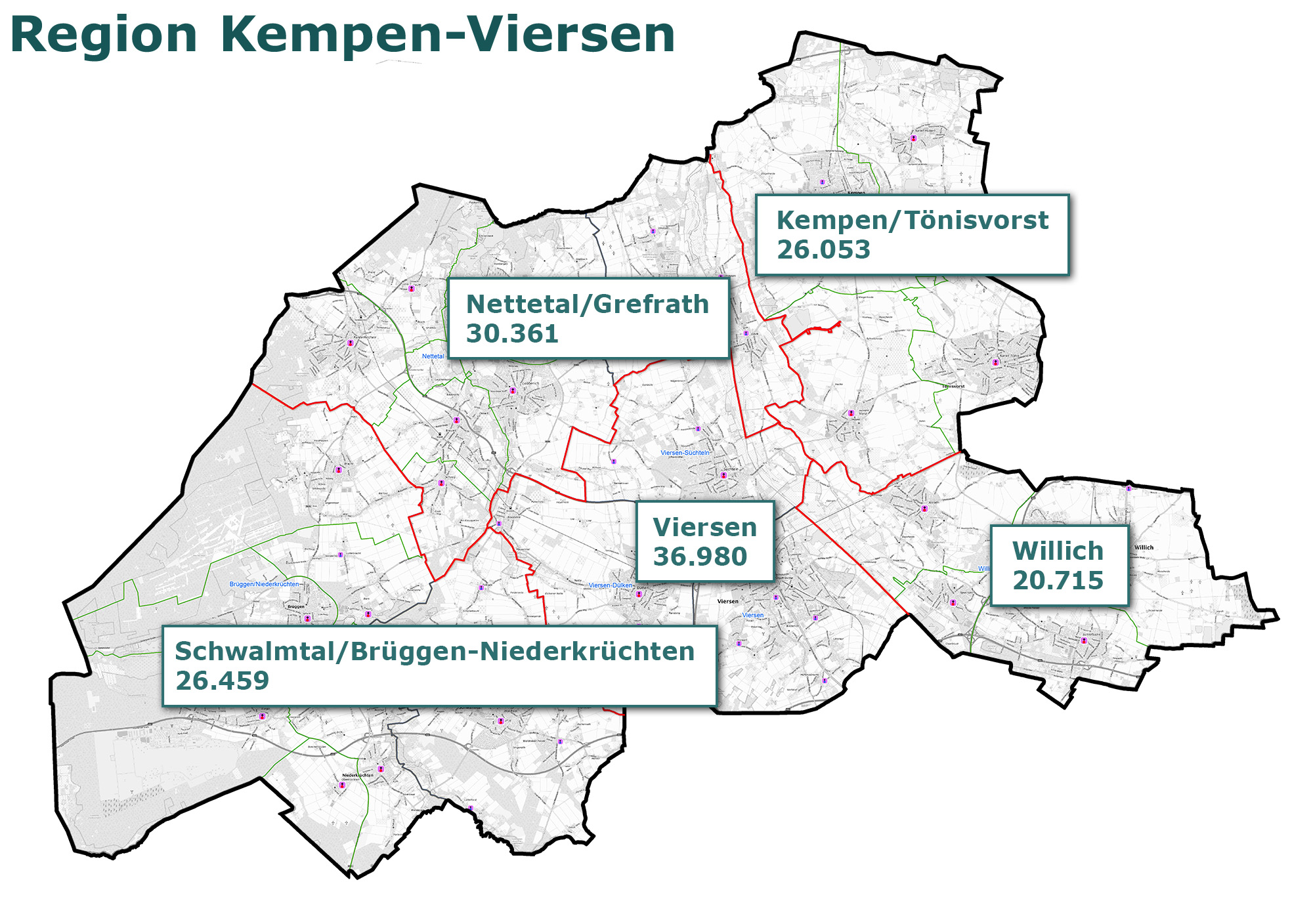 Die Pastoralen Räume für die Region Kempen-Viersen (c) Bistum Aachen