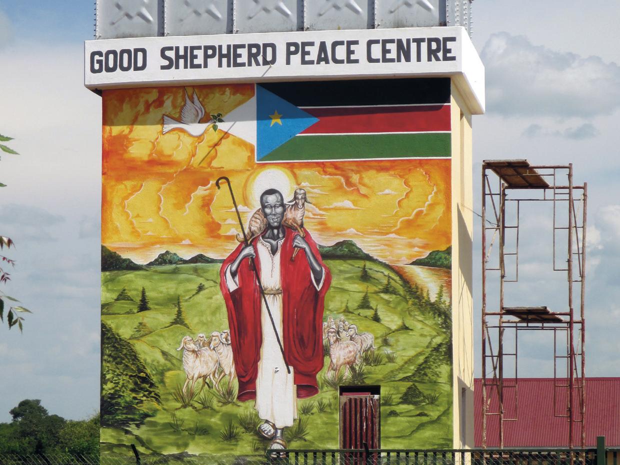 Das ökumenische Friedensgebet 2023 lenkt den Blick auf den Südsudan (c) Comboni-Missionar Br. Hans Eigner, Wandgemälde: Moses Kabiru
