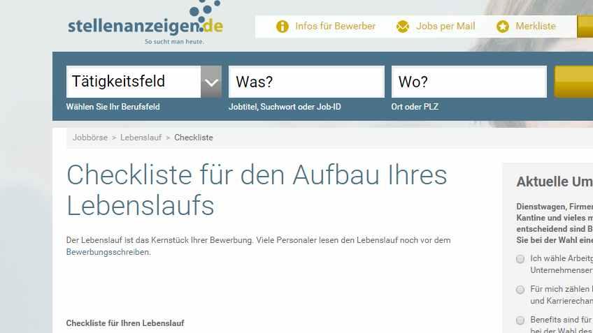 Checkliste (c) Screenshot / stellenanzeigen.de