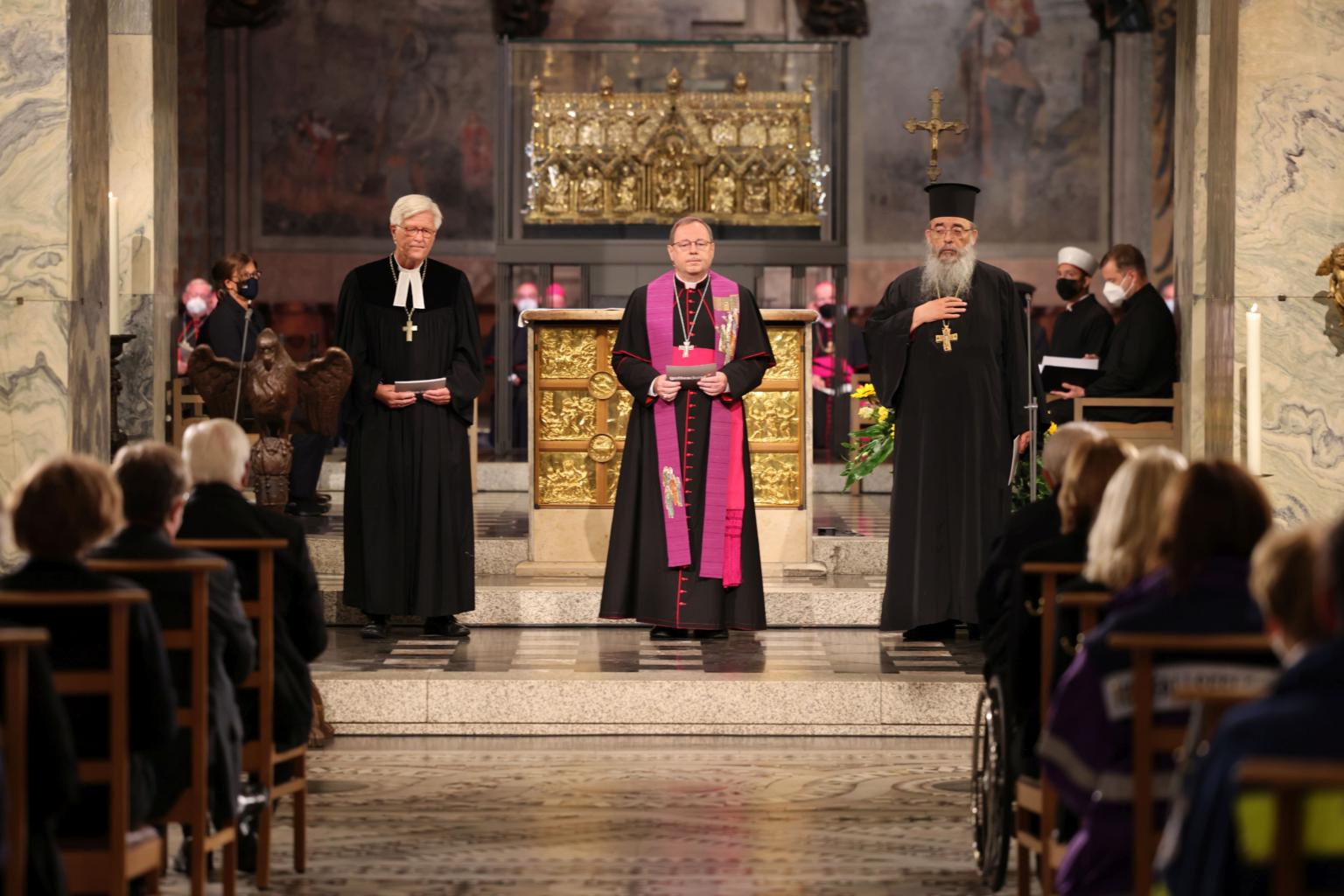 Landesbischof Heinrich Bedford-Strohm, Bischof Georg Bätzing Erzpriester Constantin Miron, (c) Bistum Aachen - Andreas Steindl