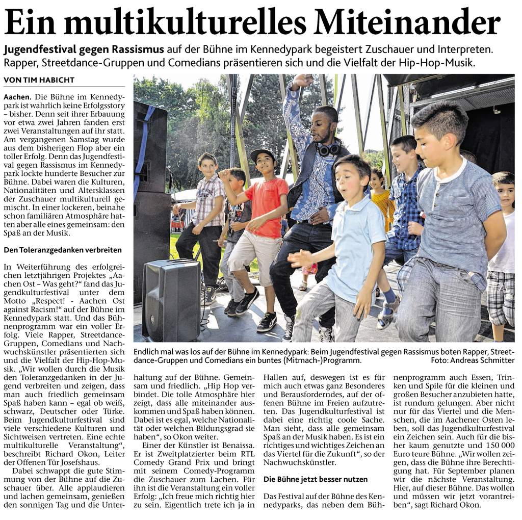Zeitungsartikel Against Racism 06.07.2013 (c) AZ