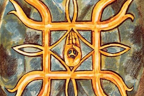 Jyoti Sahi, Indien, Trinity. Die Hand Gottes... missio-Kunstkalender 1975.