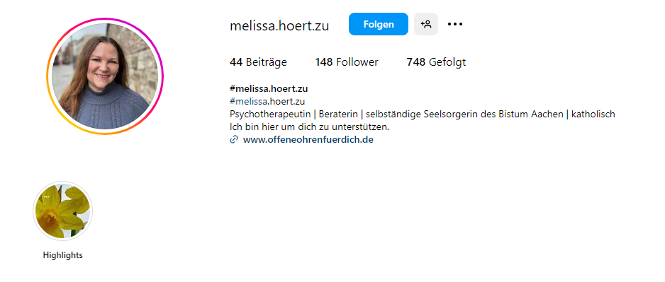Profil einer digitalen Streetworkerin für Einsame auf Instagram