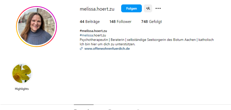 Profil einer digitalen Streetworkerin für Einsame auf Instagram