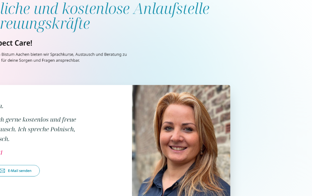 Landingpage der Seelsorgerin als Ansprechperson für häusliche Betreuungkräfte