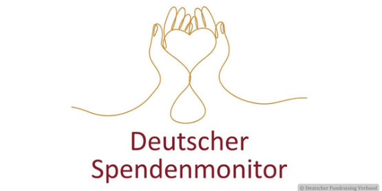 Logo des Spendenmonitors, zwei gemalte Hände, die ein Herz halten