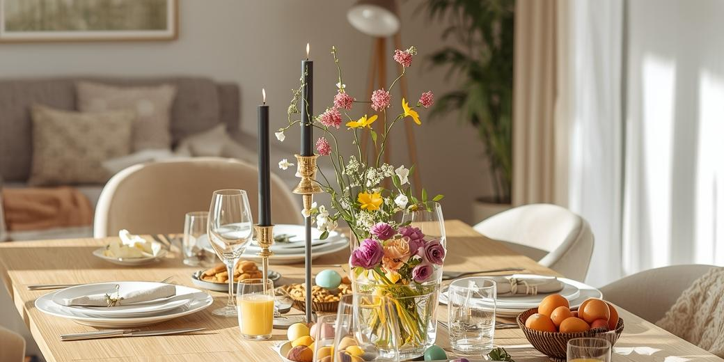 gedeckter Tisch der Familie an Ostern