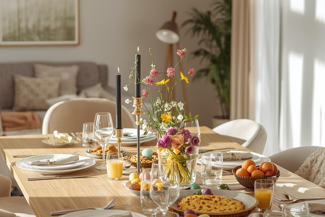 gedeckter Tisch der Familie an Ostern