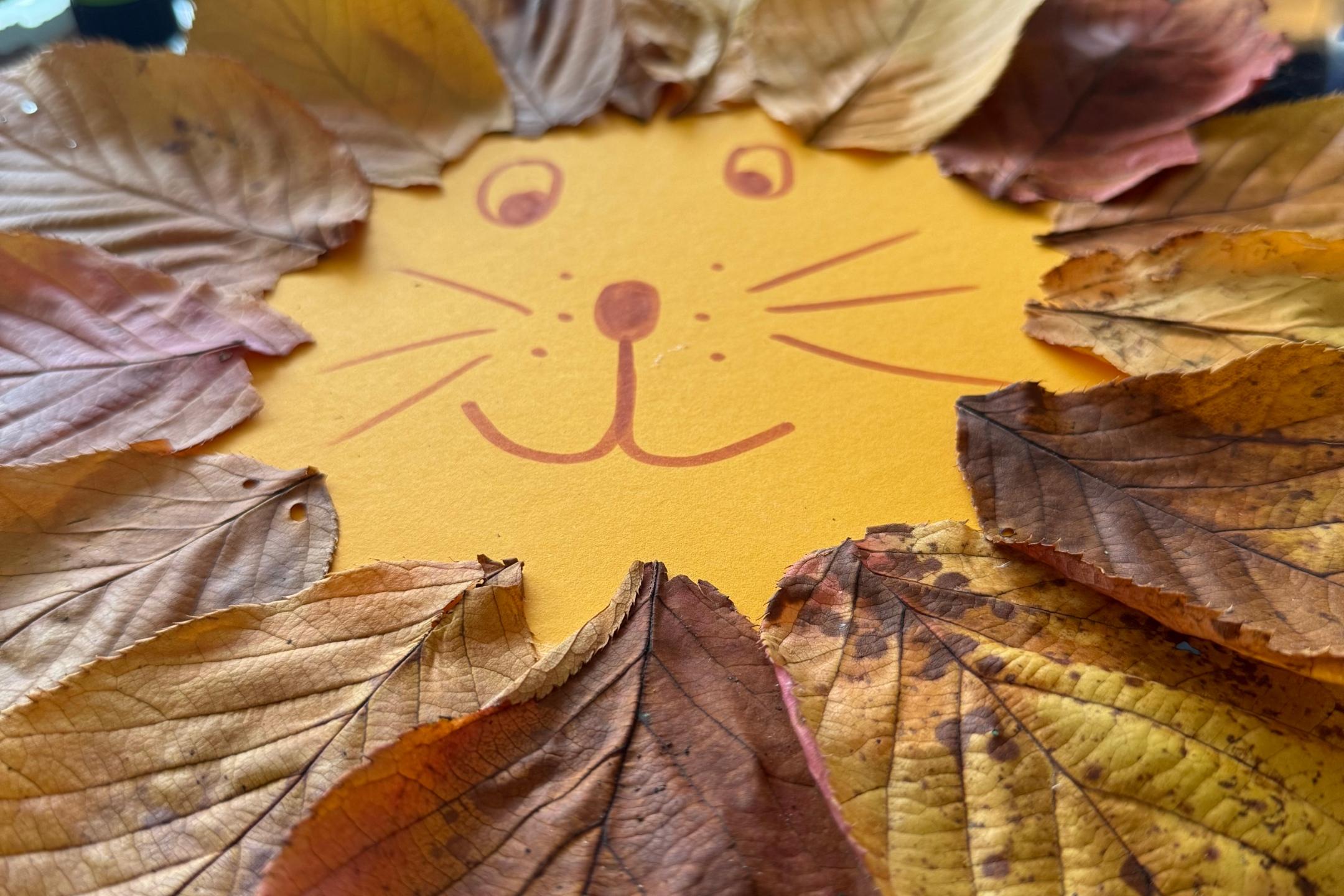 Löwengesicht aus Herbstblättern