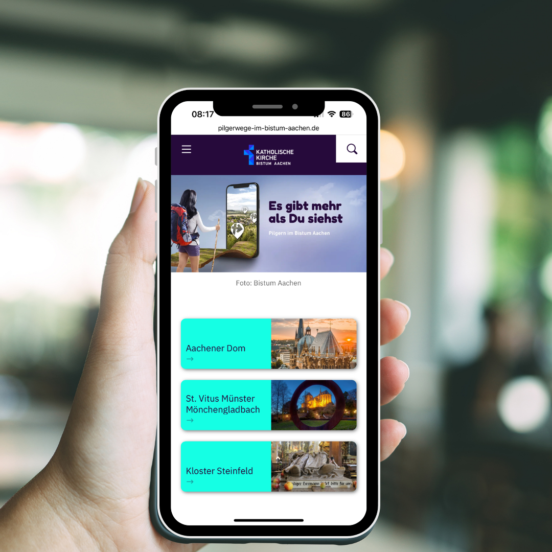 Bildschirm der app Pilgerwege im Bistum Aachen (c) Bistum Aachen/Canva Bildschirm der app Pilgerwege im Bistum Aachen