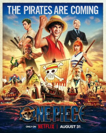 Filmplakat mit mehreren Personen um ein Piratenschiff herum