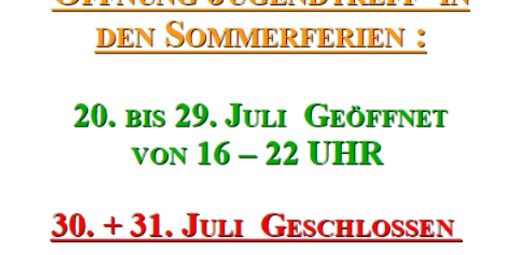 2026-07-13 Öffnung Jugendtreff Sommerferien