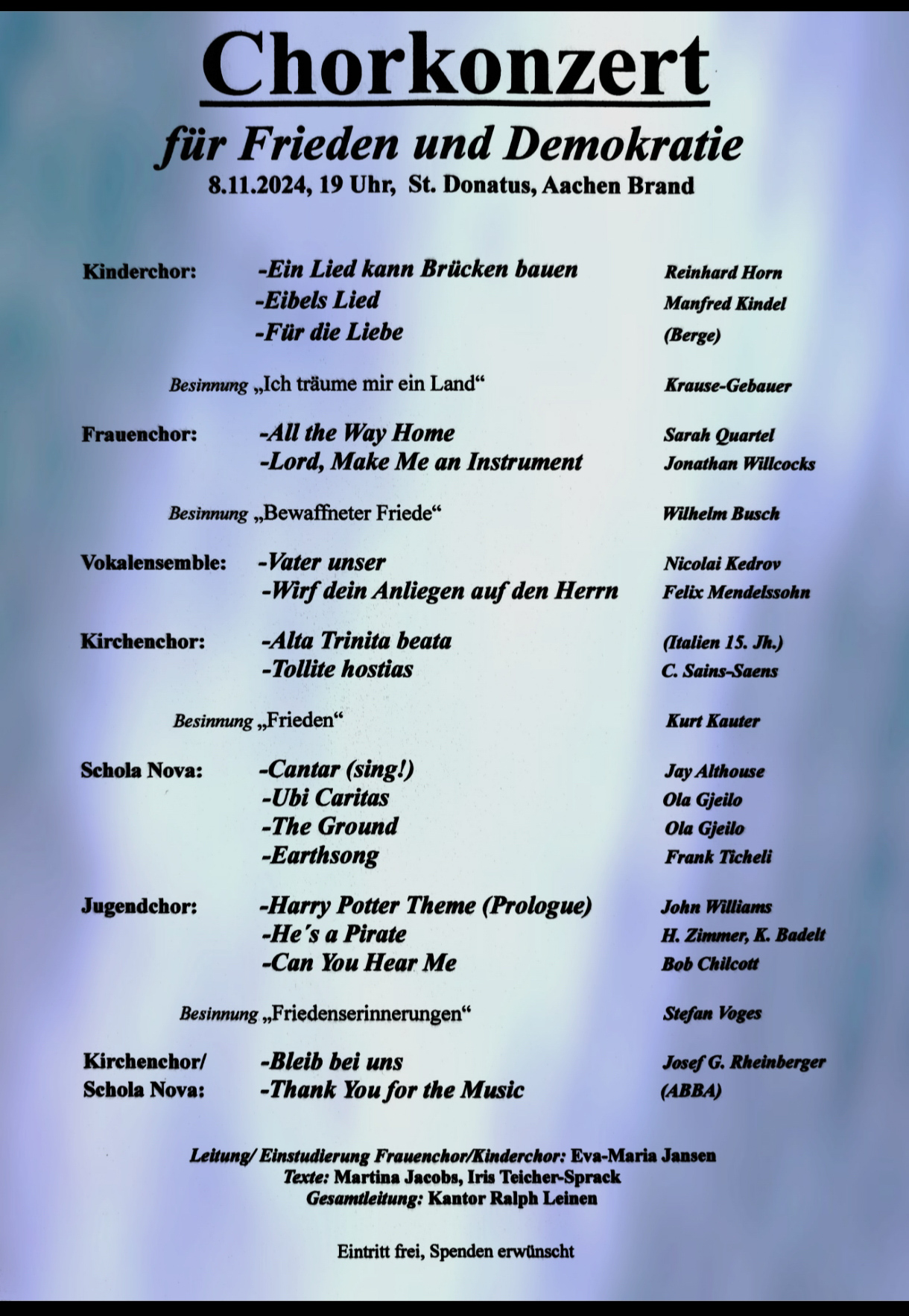 Programm Konzert für Frieden und Demokratie