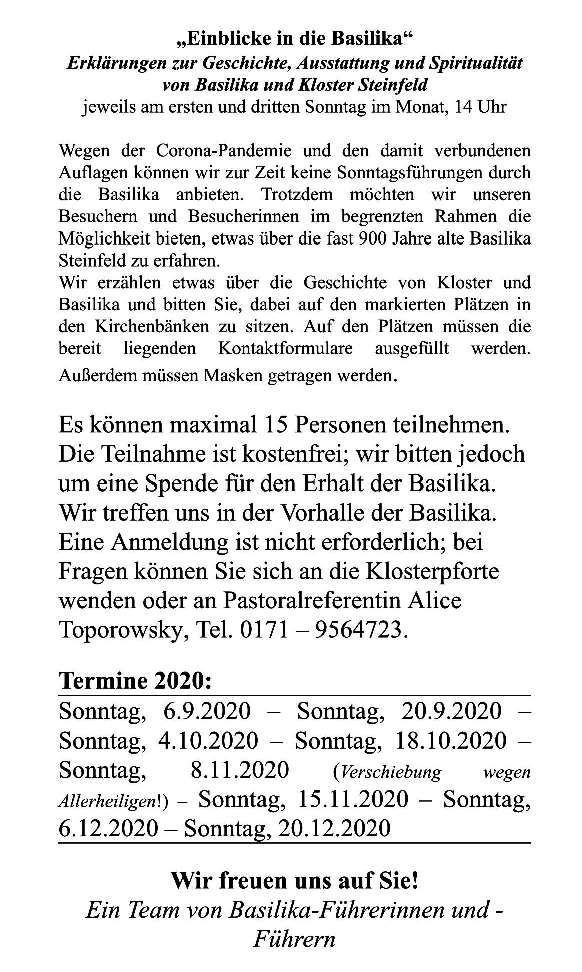 Basilika Führungen in Corona-Zeit
