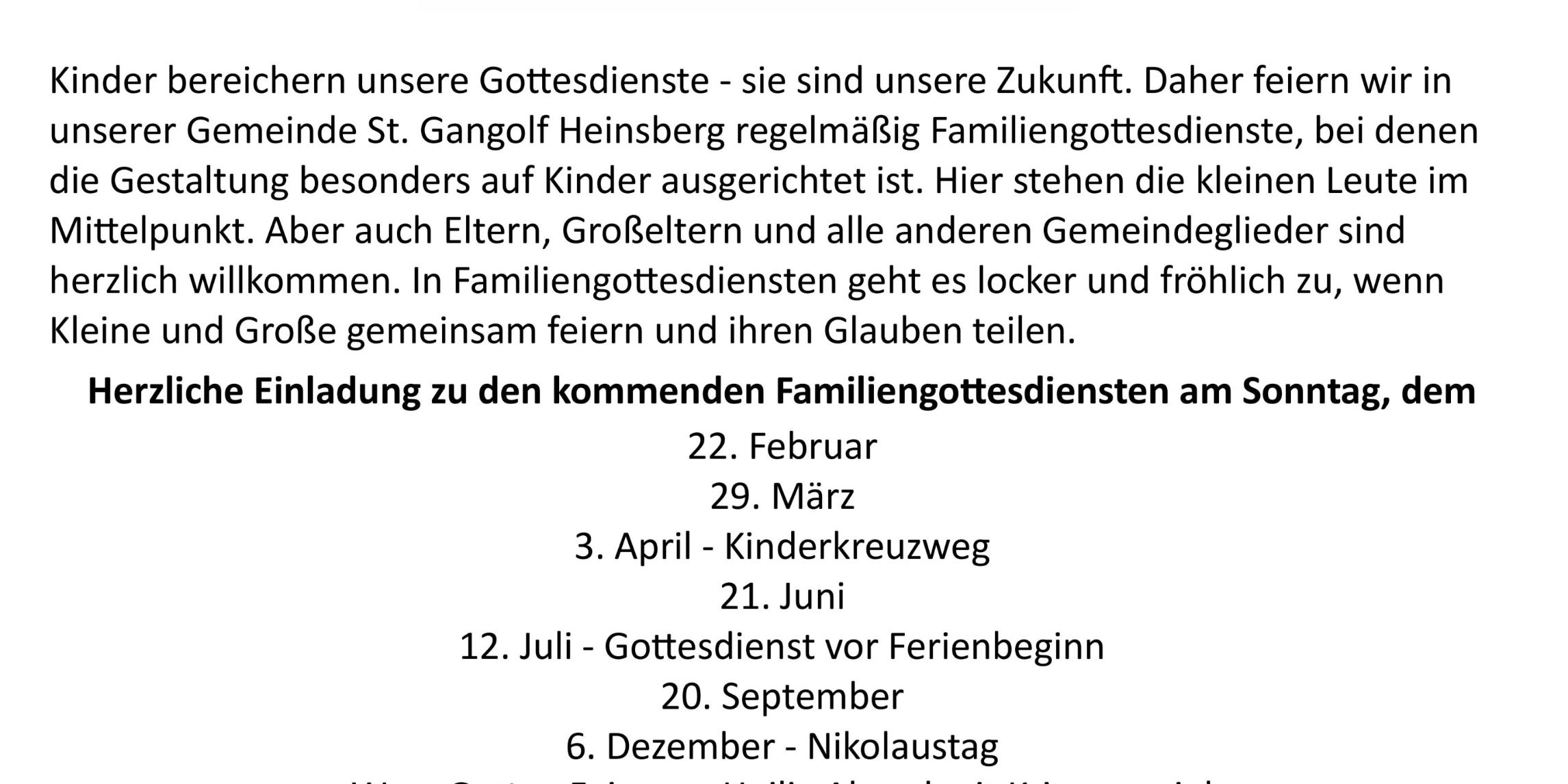 Terminplan Familiengottesdienst
