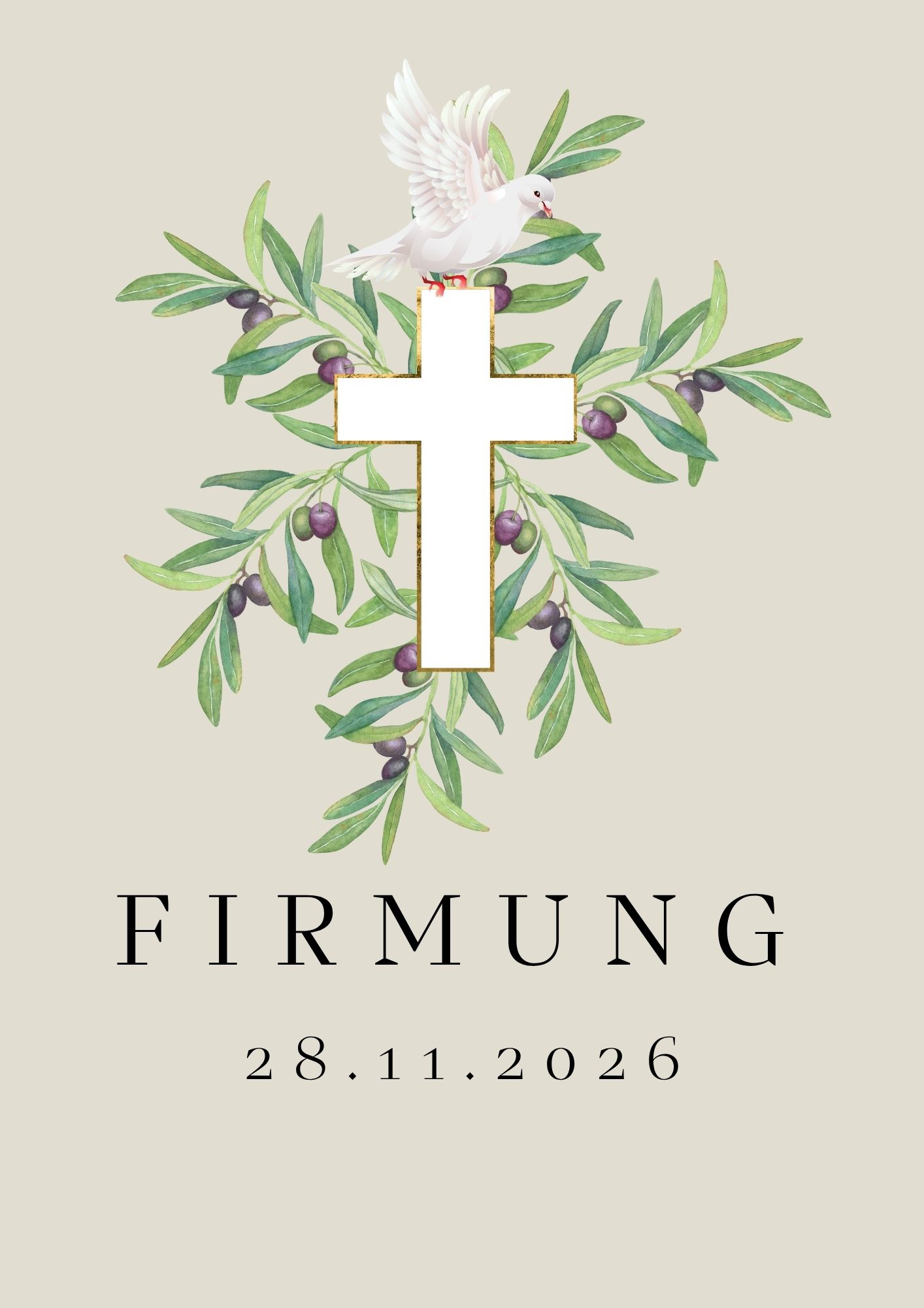 Beige Grün Christlich Wasserfarbe Illustration Taube Kreuz Gutschein (A4)