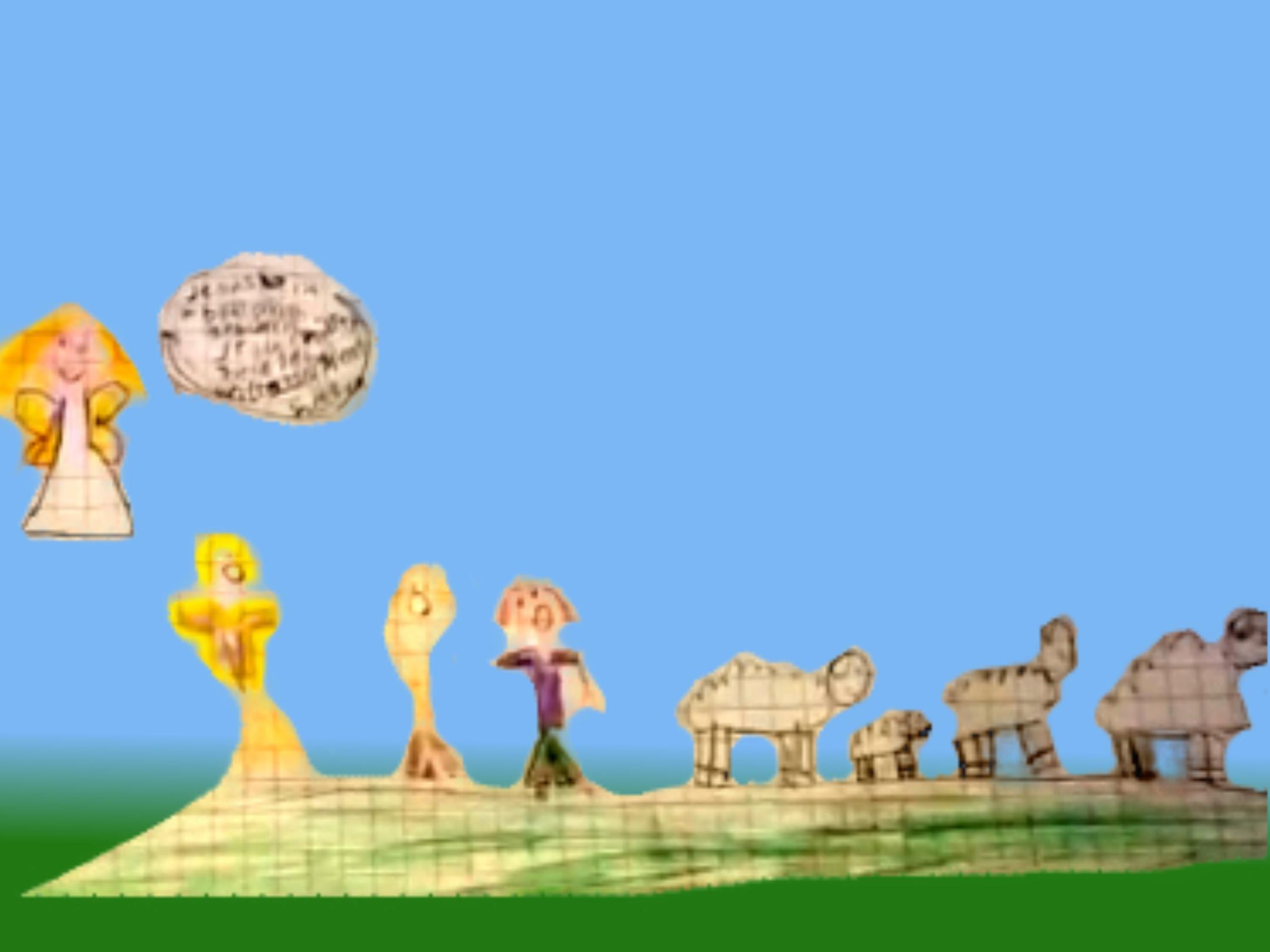 unscharfes Bild mit Menschen und Schafen