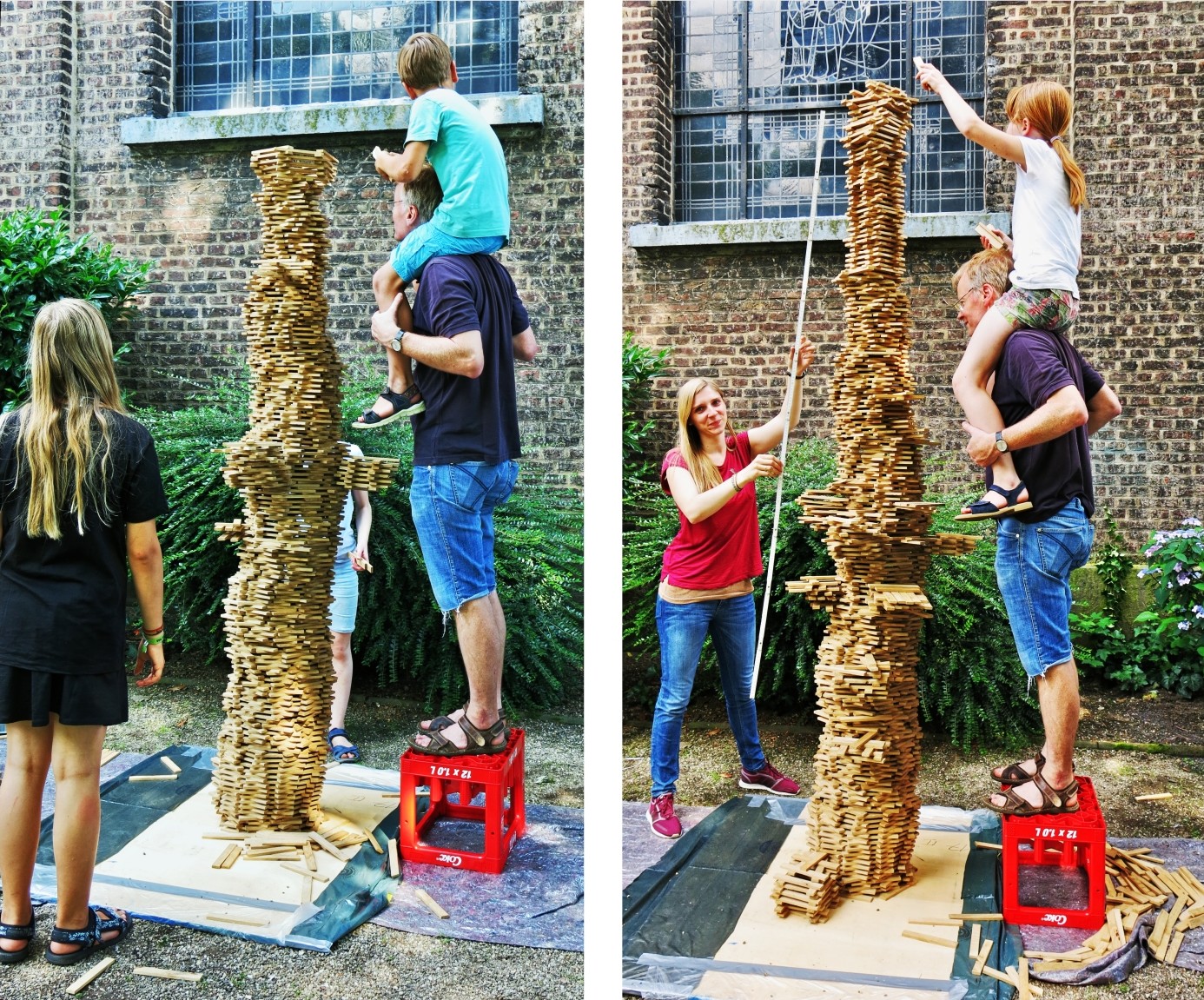 Pfarr- und Heimatfest 2018:   Turmbau bei Karibu mit 1500 Holzbau-Klötzchen. Es wurde eine Höhe von über 3 m erreicht.