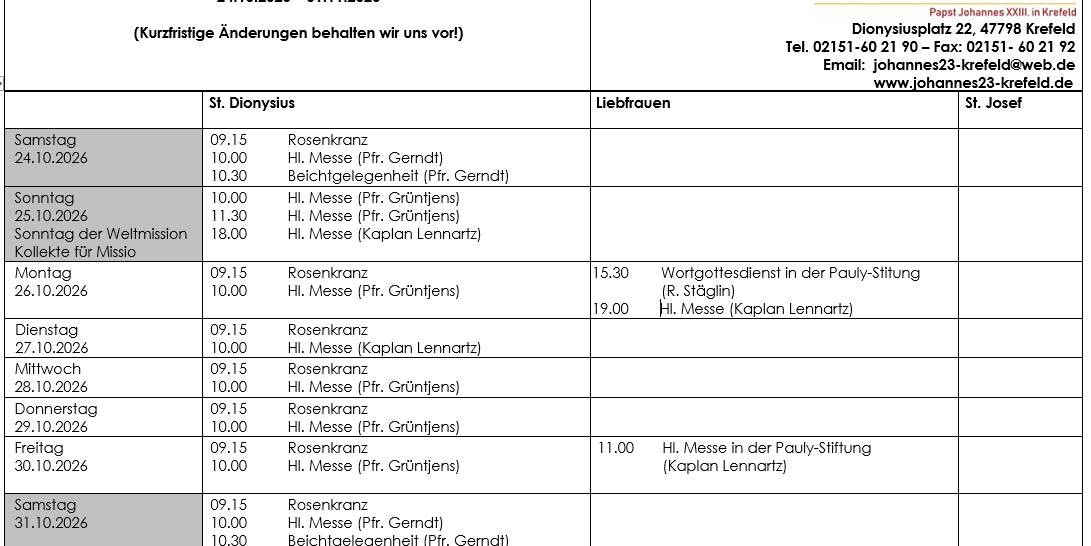tabellarische Gottesdienstordnung