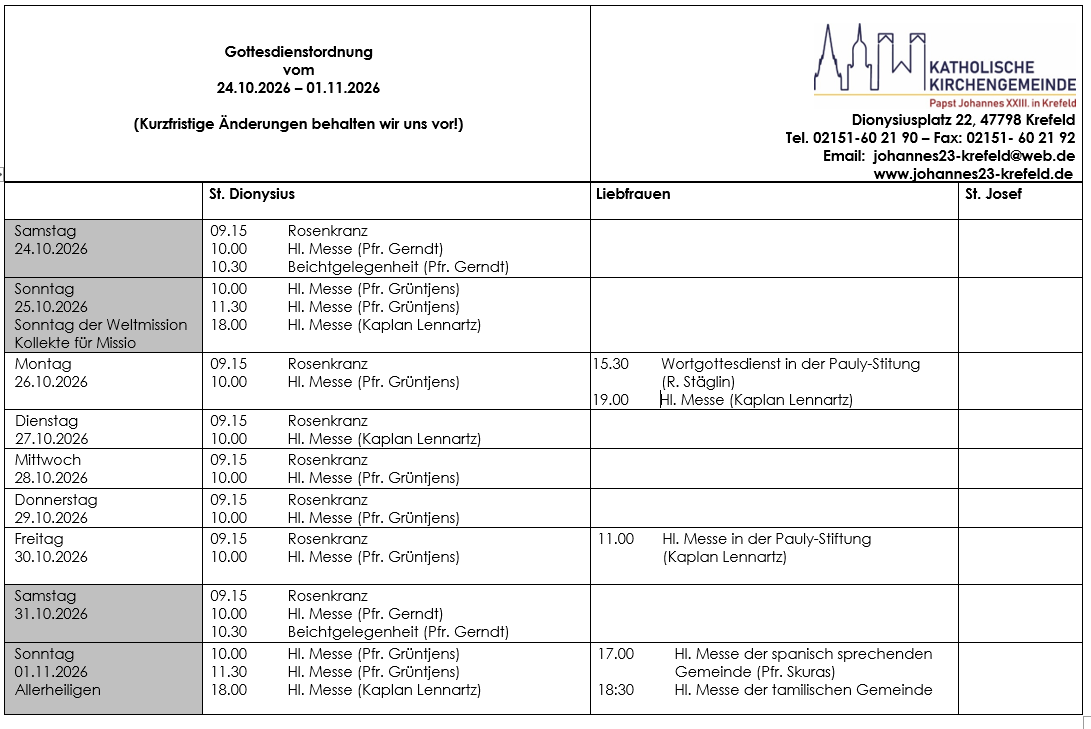 tabellarische Gottesdienstordnung
